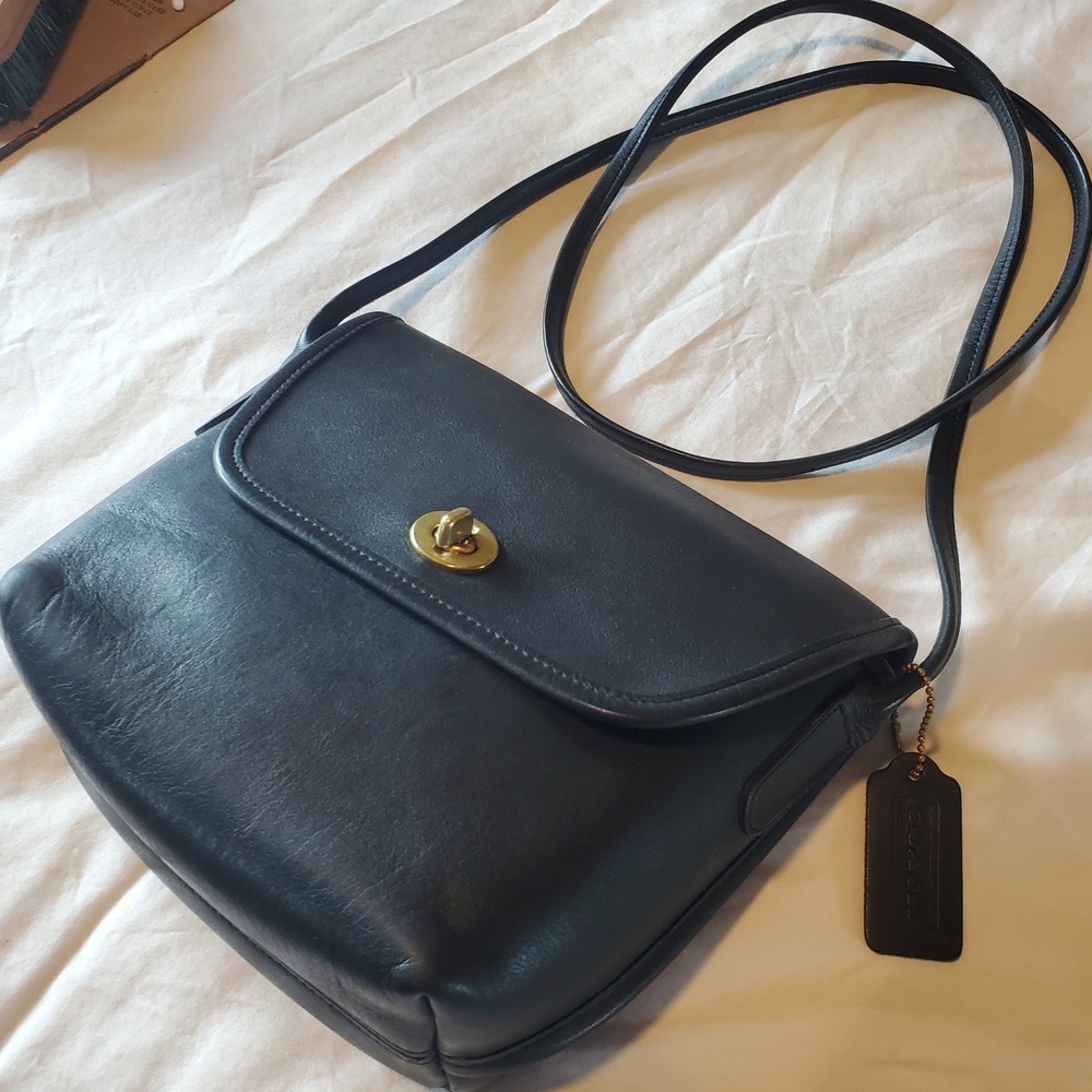 Vintage Coach Penny Pocket Matte Black Leather Crossbody Bag USA Made